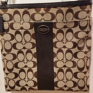 Coach Stripe Khaki/Brown Messenger Cross-body Bag